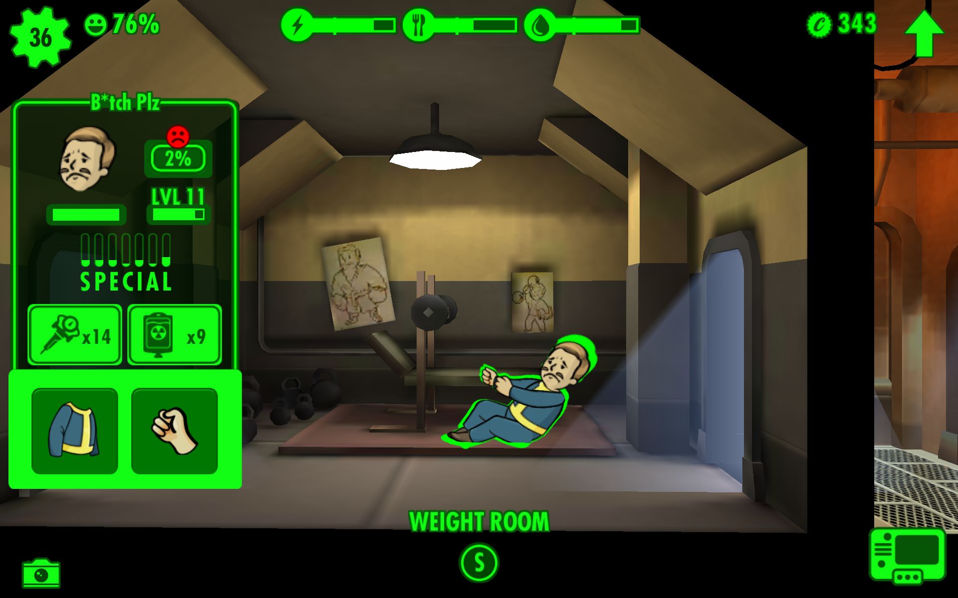 fallout shelter do dwellers gain special while i