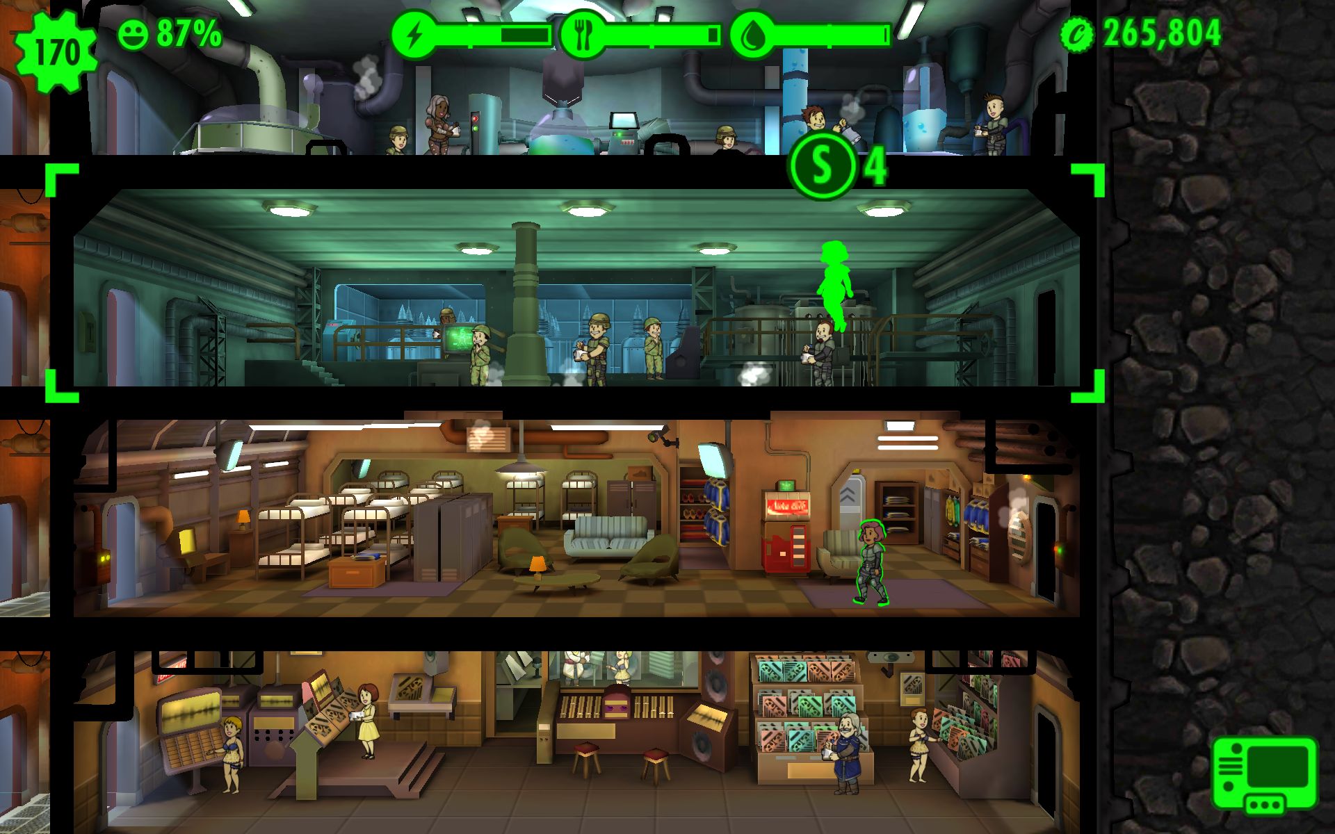 fallout shelter room size efficiency
