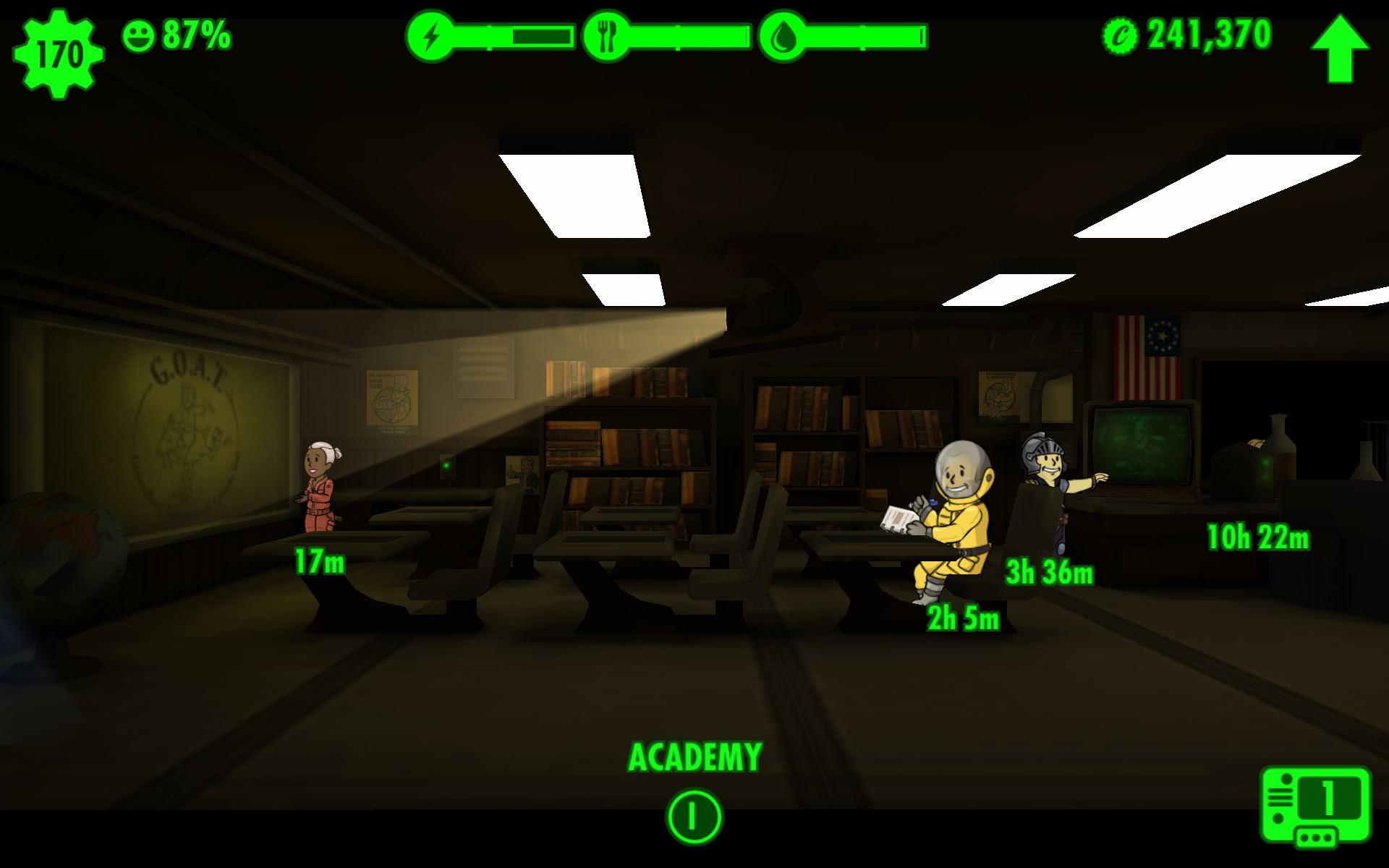 fallout shelter does collecting resources level up dwellers