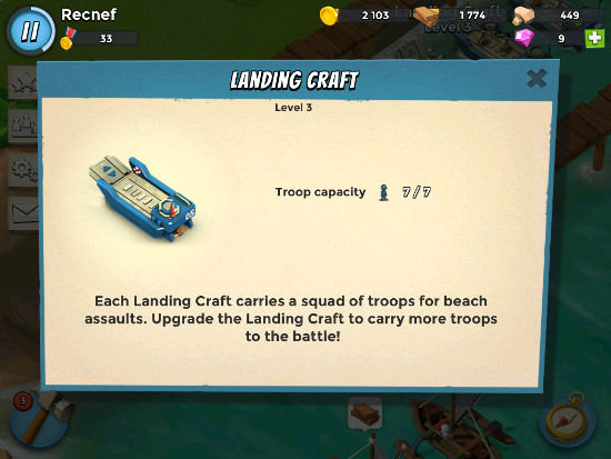 boom beach landing craft levels