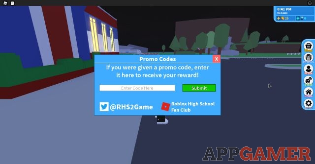 roblox high school how to enter codes