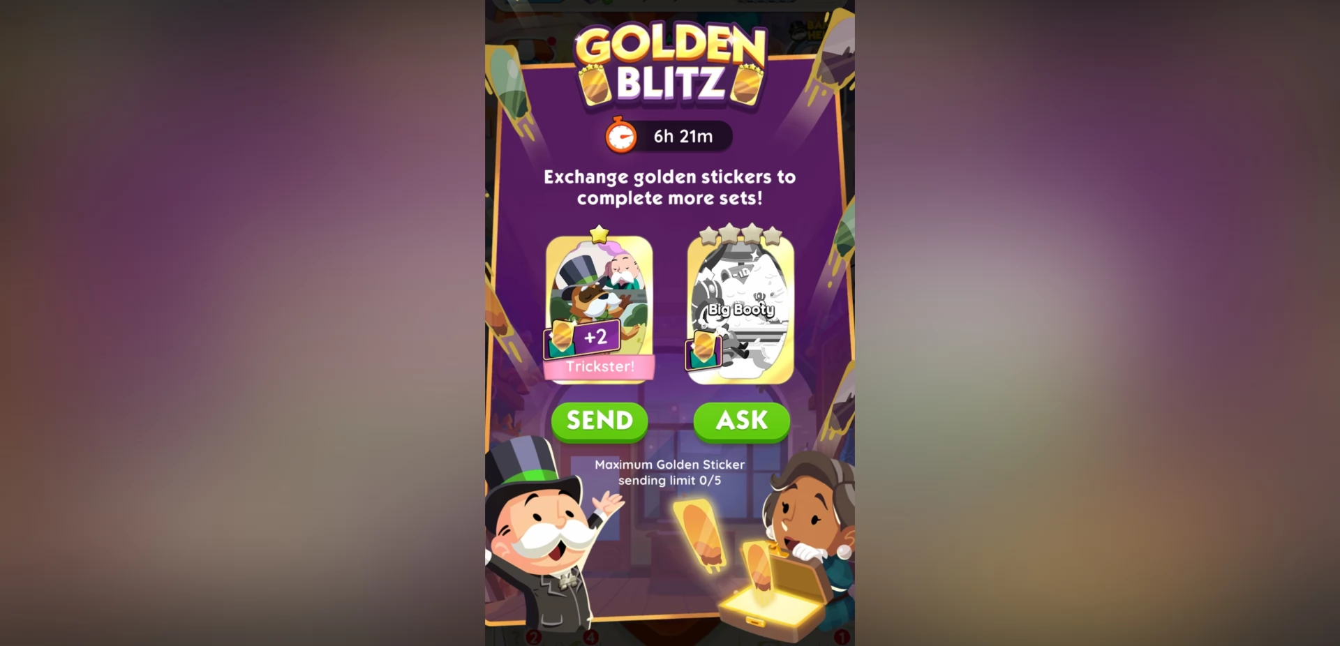 Golden Blitz How to Trade Gold Stickers in Monopoly GO