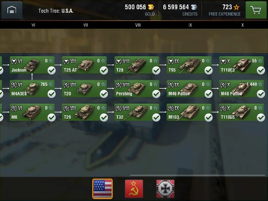 The Game Tech Tree offers the full run of United States Tanks.