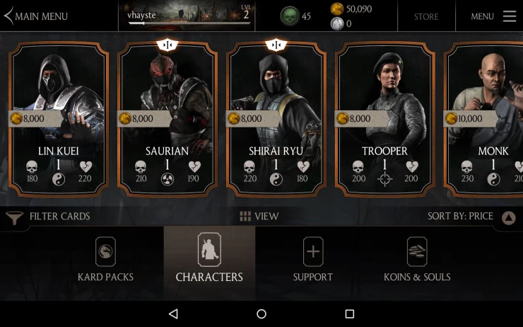 Mortal Kombat X Android Brasil: Personagens cards do jogo (Bronze)