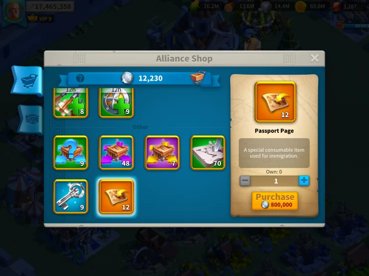 Passport Page in the Alliance Shop