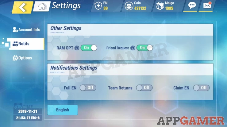 Account Screen Features