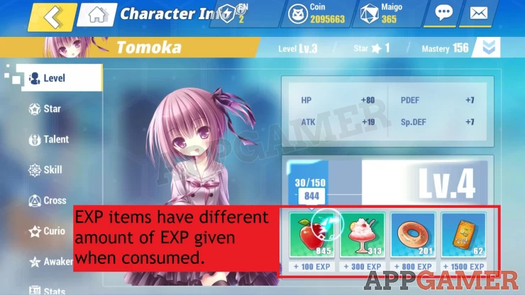 When you level up characters, you'll see their stat changes as well