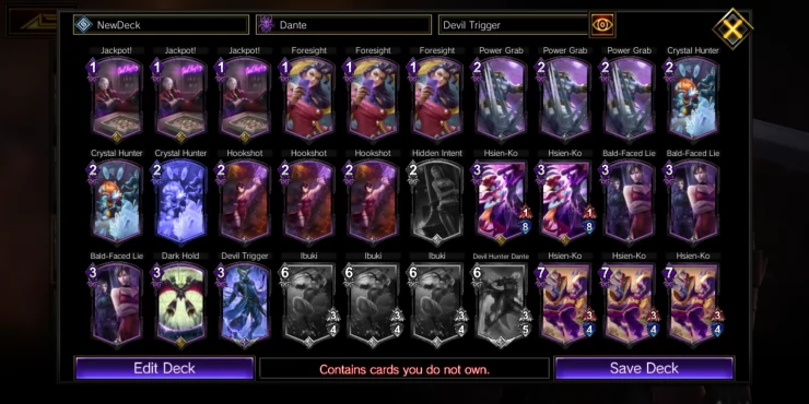 Dante-Devil Trigger, Mono Purple, Sample deck shared by u/Flamefury