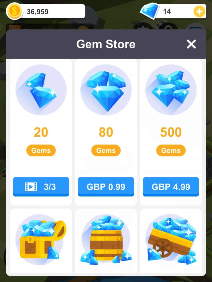Free Gems for ads