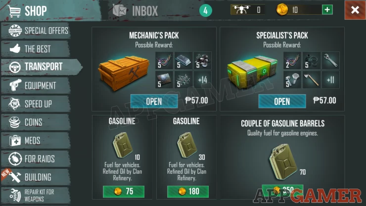 What can I get in the Transport shop?