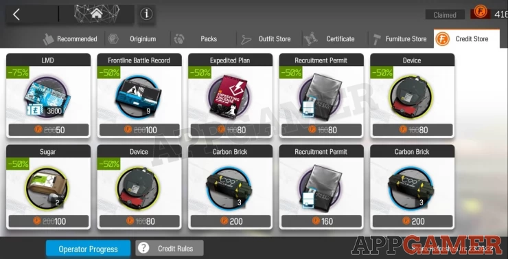 Credit Store Items
