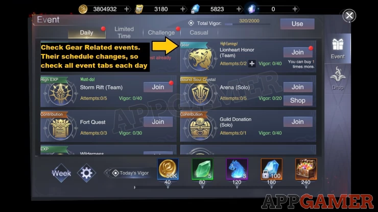 Check Gear Banner Events