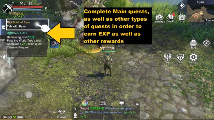 Complete quests and use the Auto Path feature