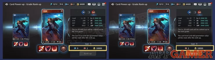 An example of card rank-up
