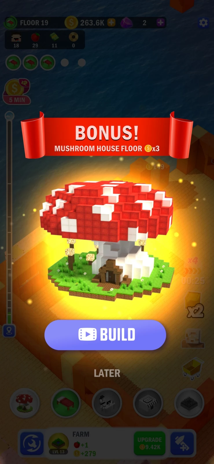 You get the option to build special floors from time to time for extra cash