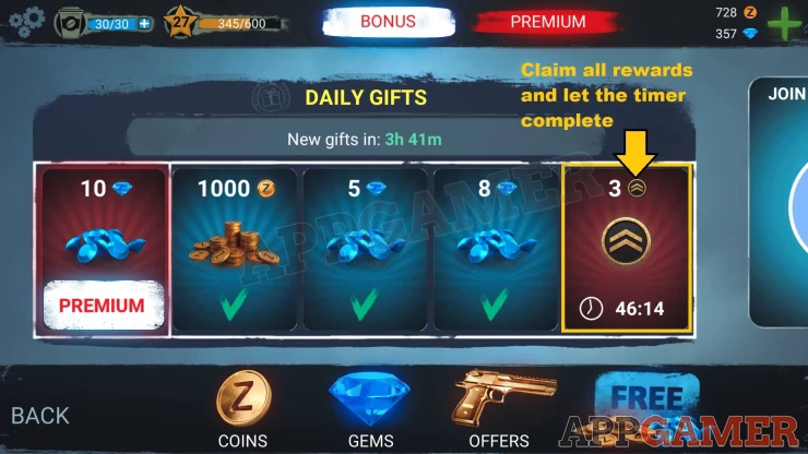 Skill Points can be acquired as the last Daily Gift