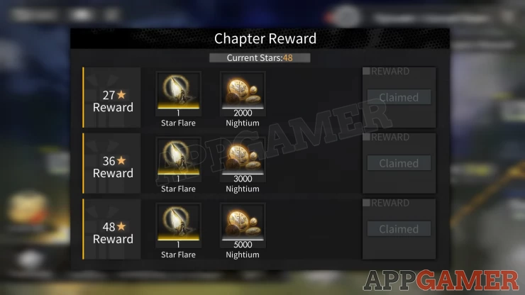 Extra rewards are provided each chapter based on the stars you have collected
