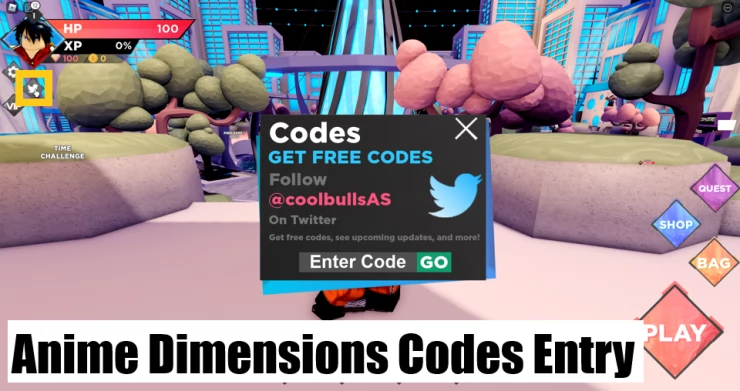 Anime Dimensions Codes Entry Screen