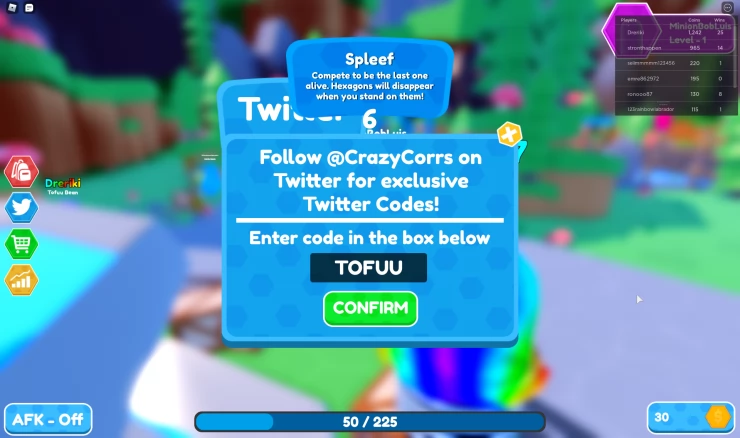 Enter the Bean Blast codes by clicking the Twitter icon.