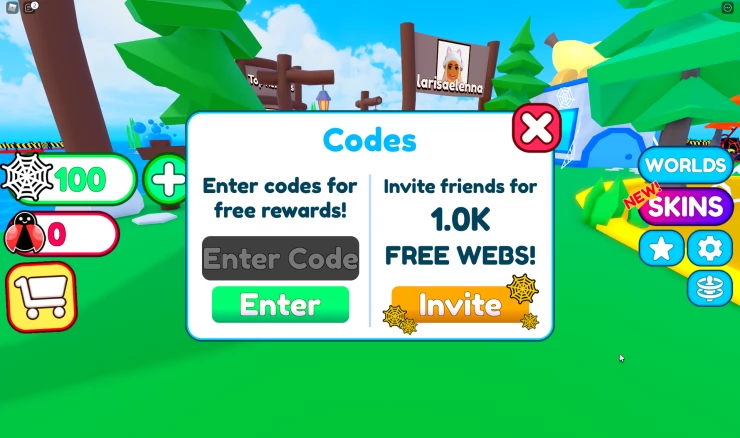 Be a Spider! Code Entry Screen