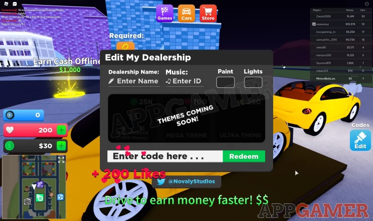 Get a Car, then click the edit button to bring up the code menu
