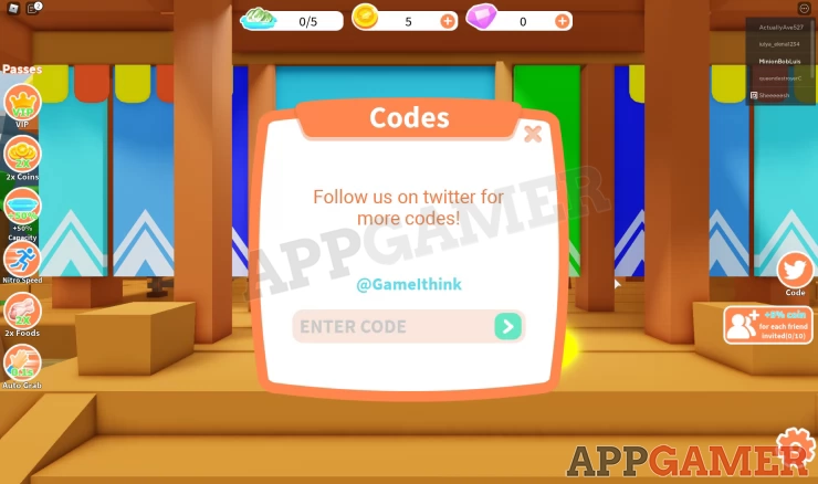 Cooking Simulator Codes Entry Screen