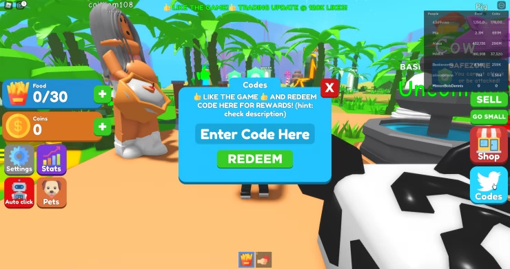  Eating Simulator Code Entry Screen