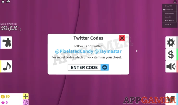 Enter The Codes by Clicking the Bird Icon, then copy and paste!