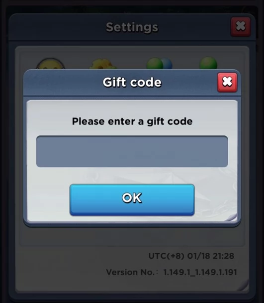 Gift Code Entry Screen