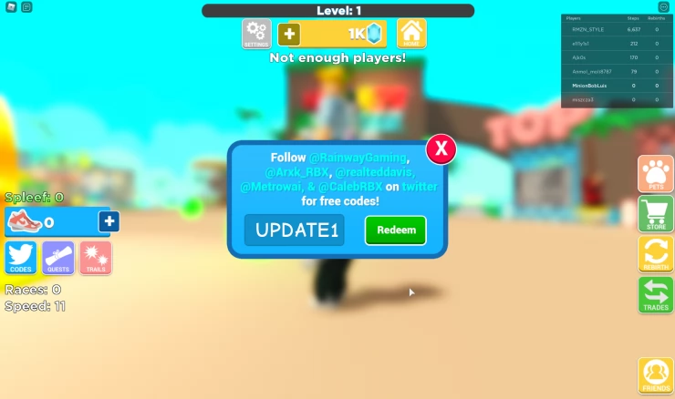 Entering Codes on Hero's of Speed on Roblox