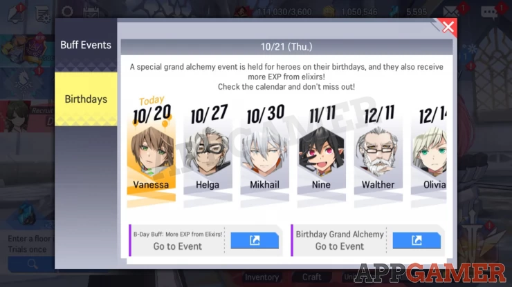 Heroes who have birthdays get benefits for the event period