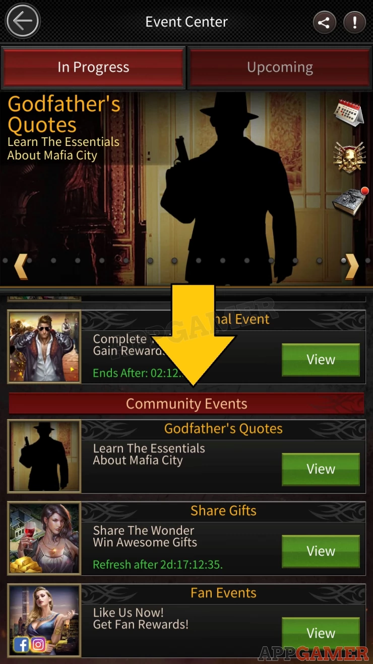 Scroll to the bottom area of the Event Center