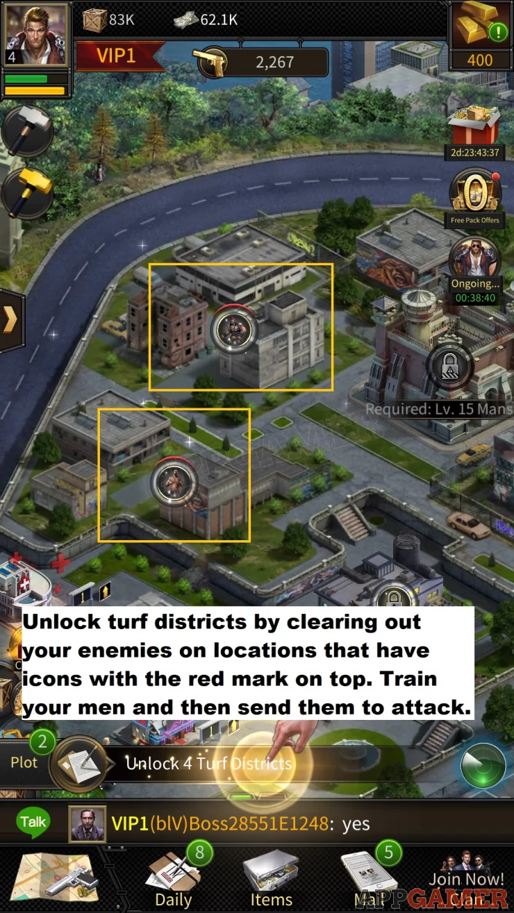 Fight enemies to unlock turf districts