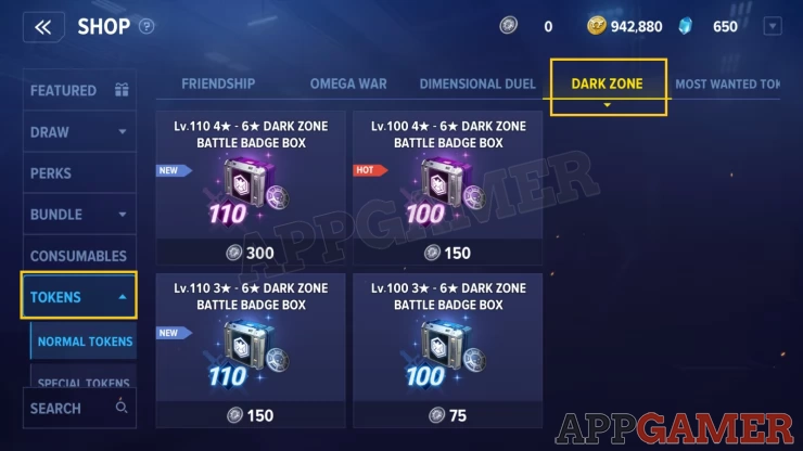 Use Dark Zone tokens at the shop