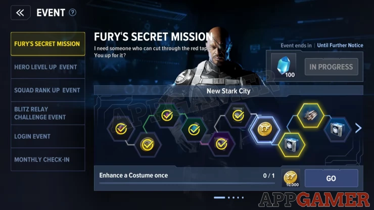 Each mission must be cleared from left to right before you can claim the rewards