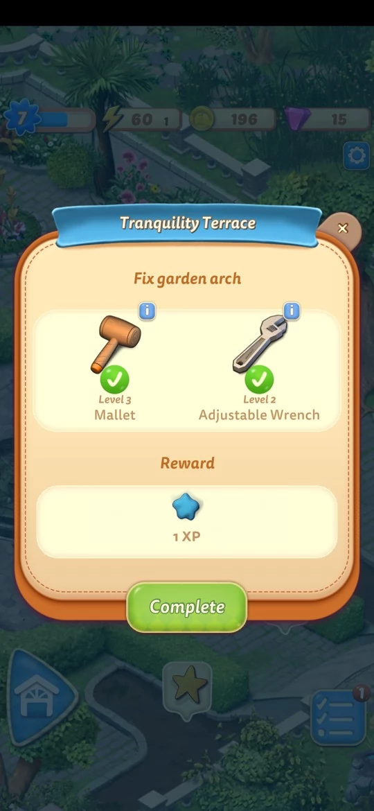 Fix Arch in Tranquility Terra with the mallet and adjustable wrench from the toolbox