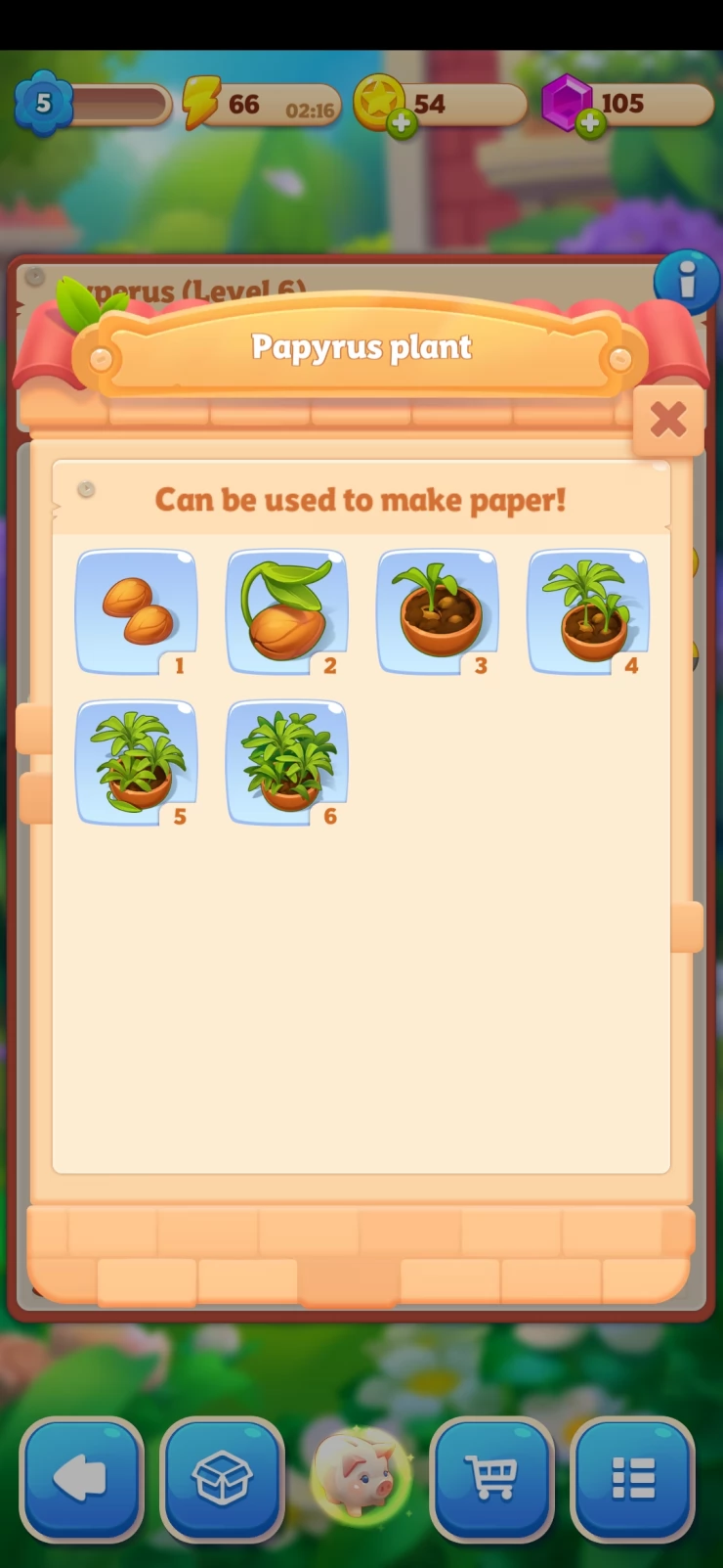 Level 6 Papyrus Plant will give Papyrus for Wallpaper