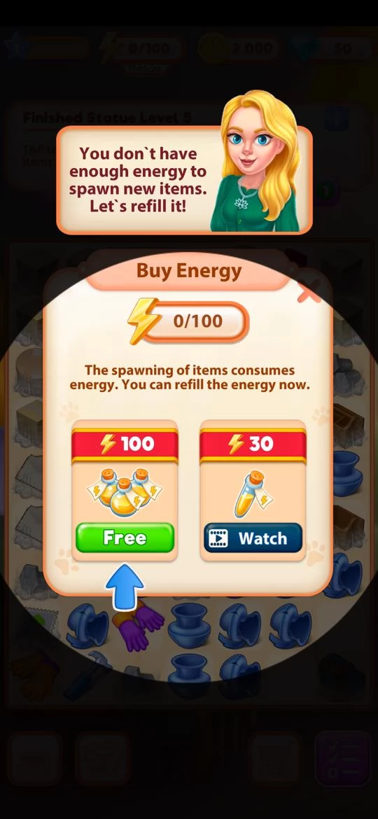 Out of Energy? Sometimes you'll be able to watch an ad for a quick energy boost!
