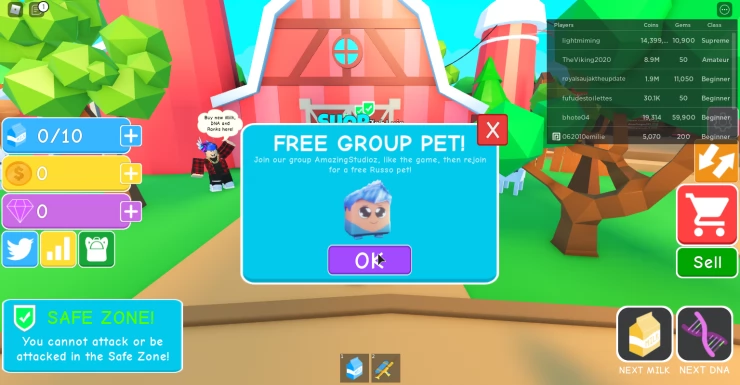 Free Pet for Joining Roblox Group and Liking the Game