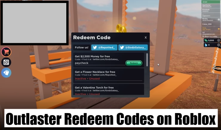 Outlaster Codes Redeem Screen