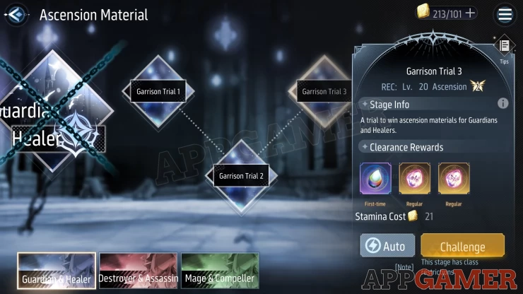 Ascension Material stages have class restrictions