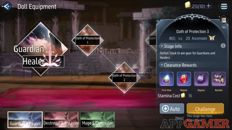 Doll Equipment stages have class restrictions