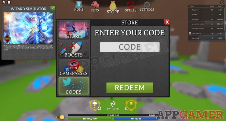 Redeem Codes for Wizard Simulator