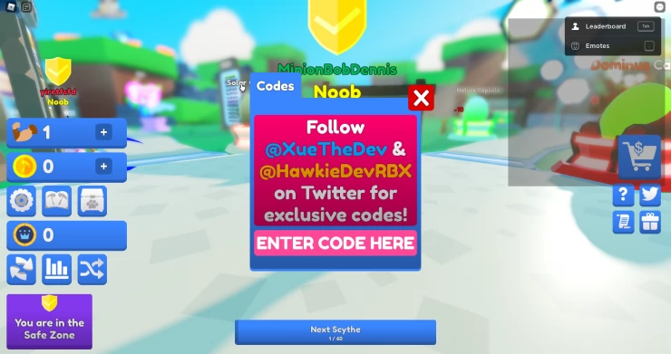  Scythe Legends Code Entry Screen