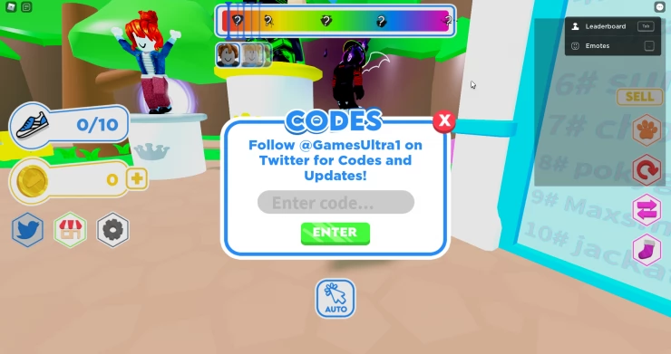  Shoe Simulator Code Entry Screen