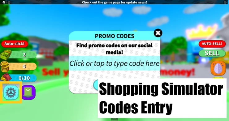 Shopping Simulator Codes Entry Screen