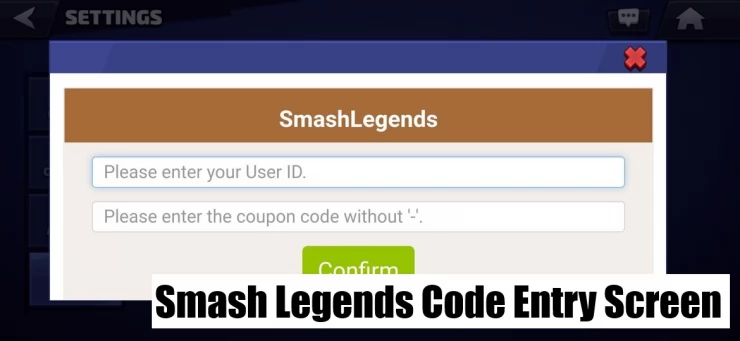 Code Entry Screen in Smash Legends