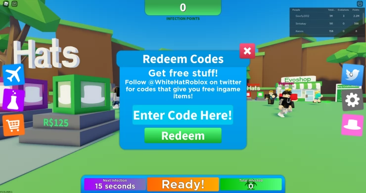 Sneezing Simulator Code Entry Screen