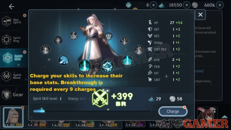 Charge and Breakthrough Spirit Skills in order to make them stronger