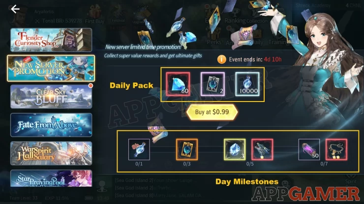 Get daily packs and milestone rewards